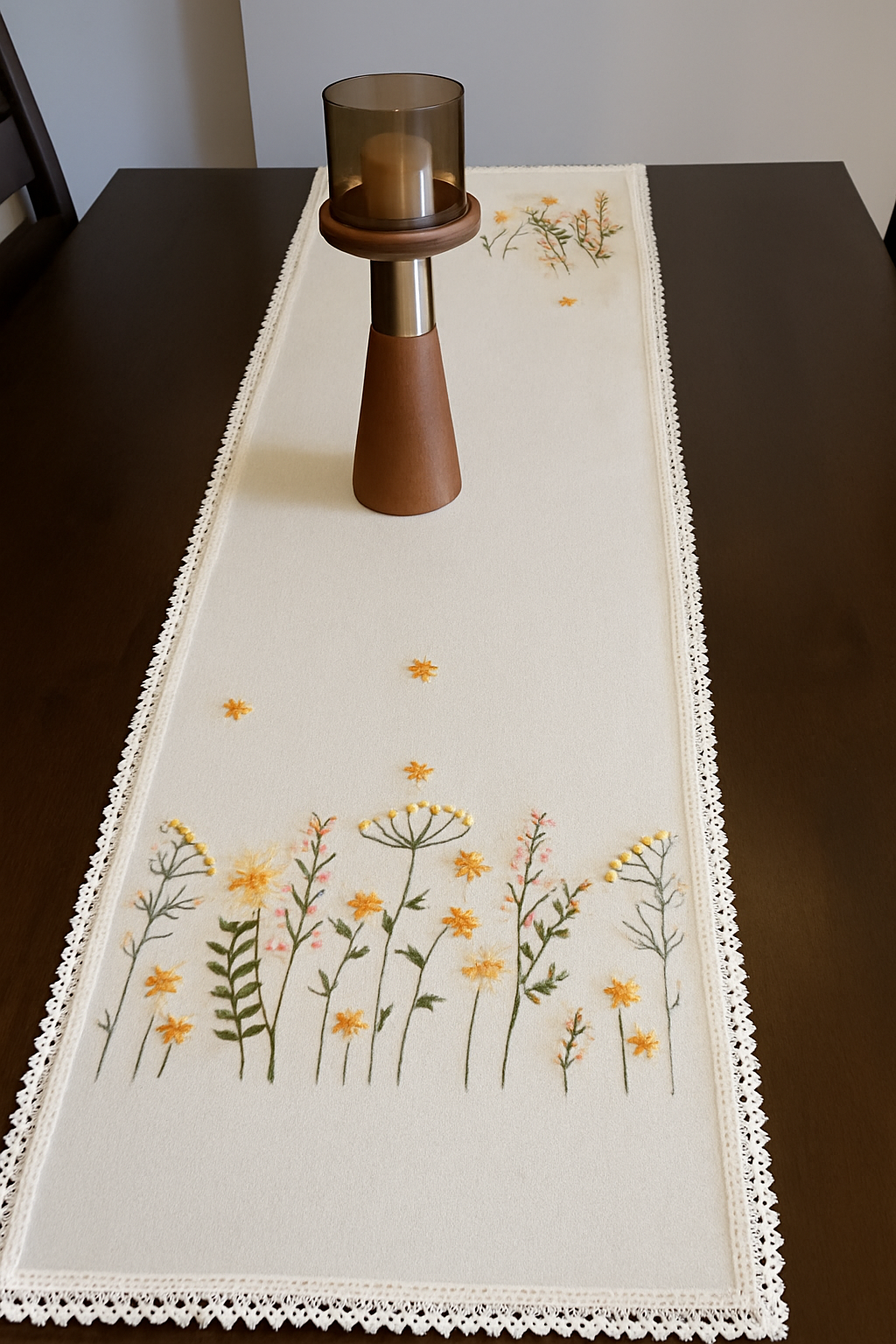 Branded Floral Embroidered Cotton Table Runner by Casa Linz – 13 x